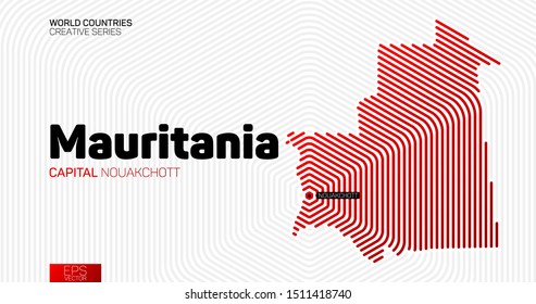 Abstract map of Mauritania with red hexagon lines