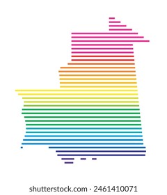 Abstract map of Mauritania showing the area of the country with horizontal parallel lines in rainbow colors