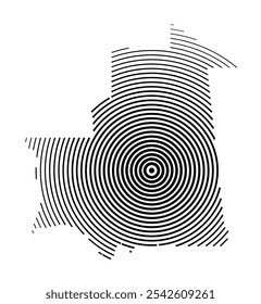 Abstract map of Mauritania showing the country with concentric black tapering lines