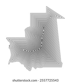 Abstract map of Mauritania showing the country border buffered inside with black tapering lines