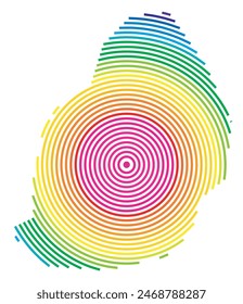 Mapa Abstractas de Mauricio que muestra el área del país con anillos concéntricos en colores arcoíris como un blanco de tiro.
