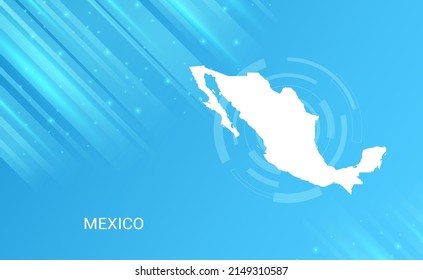 Abstract map of Mexico circuit circle smooth light blue background.