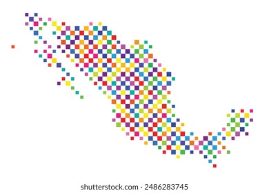 Abstract map of Mexico with a pattern of colorful squares like a chess board