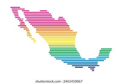 Mapa Abstractas de México que muestra el área del país con líneas paralelas Horizontales en colores arcoíris
