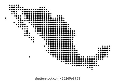 Mapa abstrato do México mostrando a área do país com um padrão de círculos negros