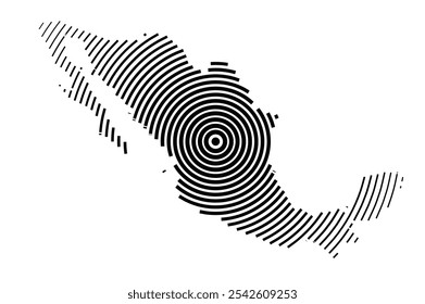 Abstract map of Mexico showing the country with concentric black tapering lines
