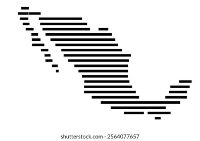 Abstract map of Mexico showing the country with horizontal black lines