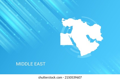 Abstract map of Middle East circuit circle smooth light blue background.