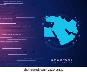 Abstract map of Middle East technology with hi-tech digital data connection system background circuit.