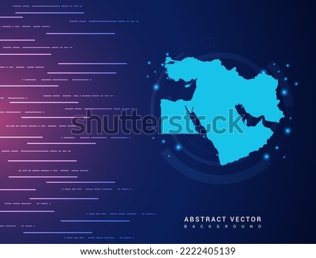 Abstract map of Middle East technology with hi-tech digital data connection system background circuit.