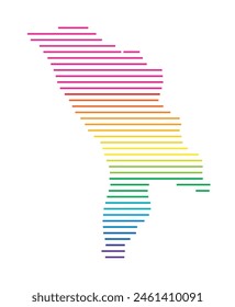 Mapa Abstractas de Moldavia que muestra la zona del país con líneas paralelas Horizontales en colores arcoíris