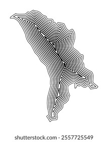 Abstract map of the Moldova showing the country border buffered inside with black tapering lines