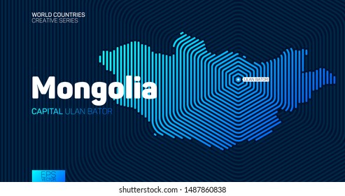 Abstract map of Mongolia with hexagon lines