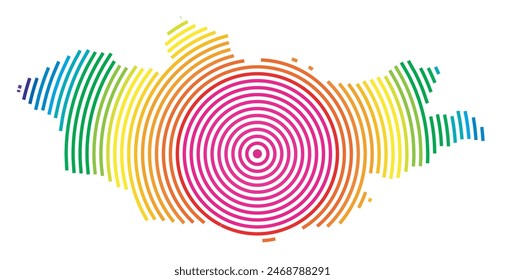Abstrakte Mongolenkarte, die die Gegend des Landes mit konzentrischen Regenbogenringen wie ein Schießziel zeigt.