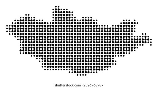 Abstract map of Mongolia showing the area of the country with a pattern of black circles