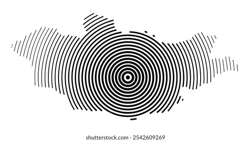 Abstract map of Mongolia showing the country with concentric black tapering lines