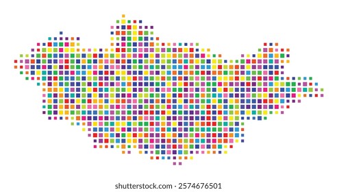 Abstract map of Mongolia showing the country with a pattern of colorful squares
