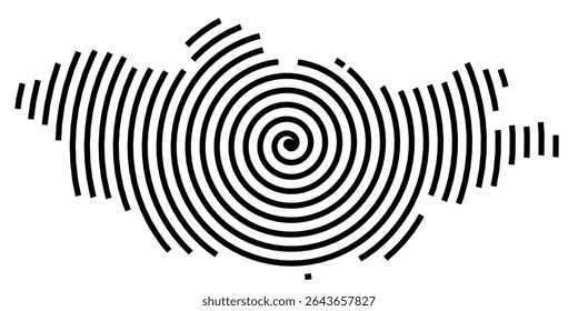Mapa abstrato da Mongólia mostrando o país com uma linha espiral preta