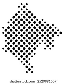 Abstract map of Montenegro with a pattern of black circles like a chessboard