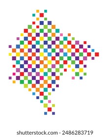 Abstract map of Montenegro with a pattern of colorful squares like a chess board