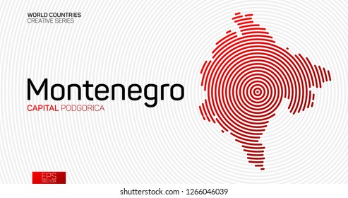 Abstract map of Montenegro with red circle lines