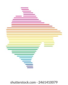 Abstrakte montenegrinische Landkarte, die das Gebiet des Landes mit Horizontalen Parallelen in Regenbogenfarben zeigt