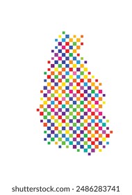 Abstract map of Montserrat with a pattern of colorful squares like a chess board