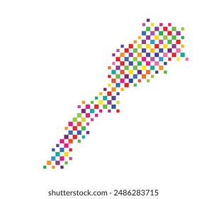 Abstract map of Morocco with a pattern of colorful squares like a chess board