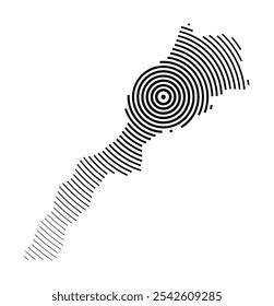 Abstract map of Morocco showing the country with concentric black tapering lines