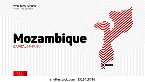 Abstract map of Mozambique with red hexagon lines