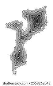 Abstract map of Mozambique showing the country border buffered inside with black tapering lines