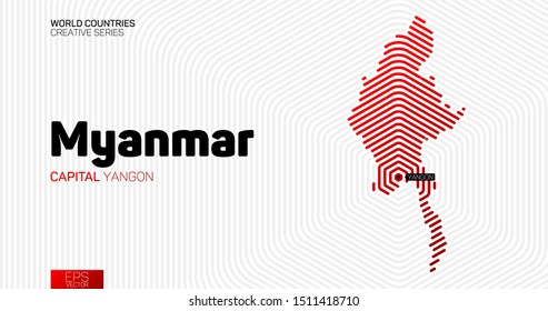 Abstract map of Myanmar with red hexagon lines