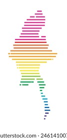Abstrakte Landkarte von Myanmar, die das Gebiet des Landes mit Horizontalen Parallelen in Regenbogenfarben zeigt
