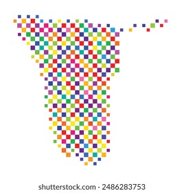 Abstract map of Namibia with a pattern of colorful squares like a chess board