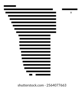 Abstract map of Namibia showing the country with horizontal black lines