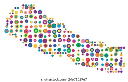 Abstract map of Nepal drawn with overlapping colored circles like sweets or candies