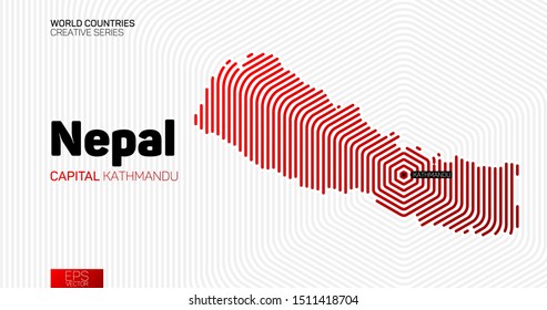 Abstract map of Nepal with red hexagon lines