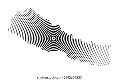 Abstract map of Nepal showing the country with concentric black tapering lines