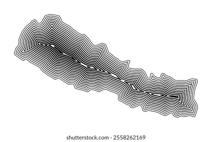 Abstract map of Nepal showing the country border buffered inside with black tapering lines
