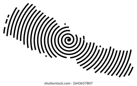 Abstract map of Nepal showing the country with a black spiral line
