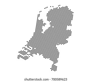 Abstract map of Netherlands dots planet, lines, global world map halftone concept. Vector illustration eps 10.