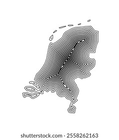 Abstract map of Netherlands showing the country border buffered inside with black tapering lines