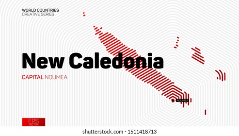 Abstract map of New Caledonia with red hexagon lines