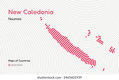 Abstract Map of New Caledonia in Spiral Pattern with Capital of Noumea.	