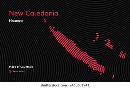 Abstract Map of New Caledonia in Spiral Pattern with Capital of Noumea.	
