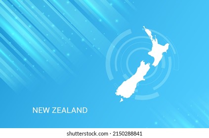 Abstract map of New Zealand circuit circle smooth light blue background.