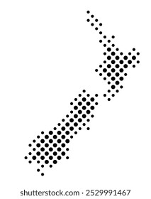 Abstract map of New Zealand with a pattern of black circles like a chessboard