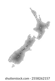 Abstract map of New Zealand showing the country border buffered inside with black tapering lines