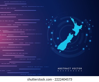 Abstract map of New Zealand technology with hi-tech digital data connection system background circuit.