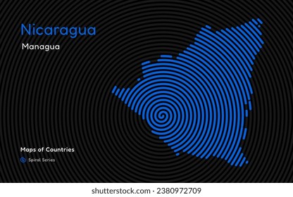 Abstract Map of Nicaragua in a Circle Spiral Pattern with a Capital of Managua. Latin America Set.